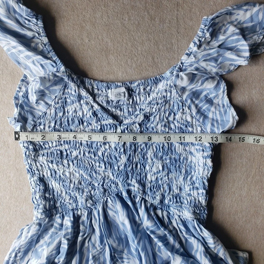 Japna Flutter Sleeve Crop Top Size S Shirred Boho Tropical Beachy Coastal Blue - Picture 5 of 10